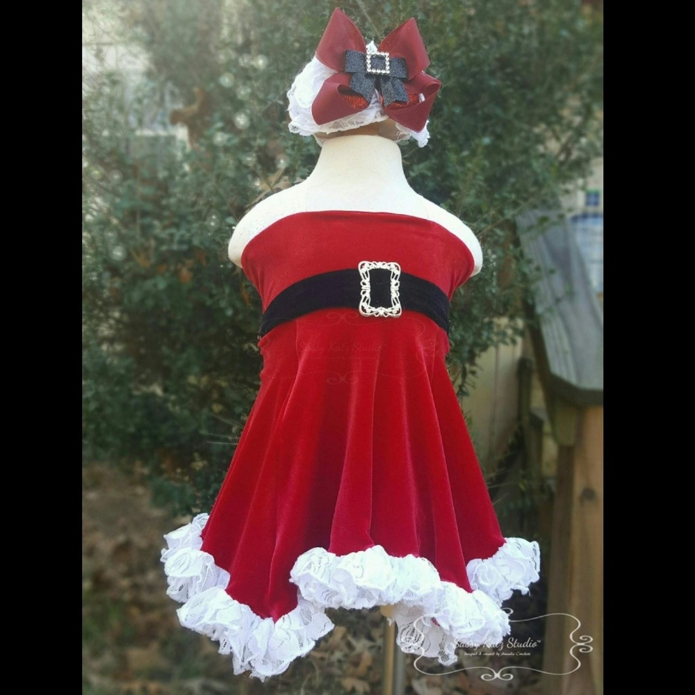 🎄Santa Inspired Velvet Holiday Dress With Headband